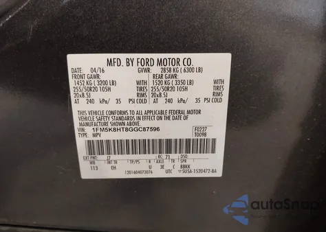 2016 Ford Explorer Platinum z USA, uszkodzony, nr VIN 1FM5K8HT8GGC87596